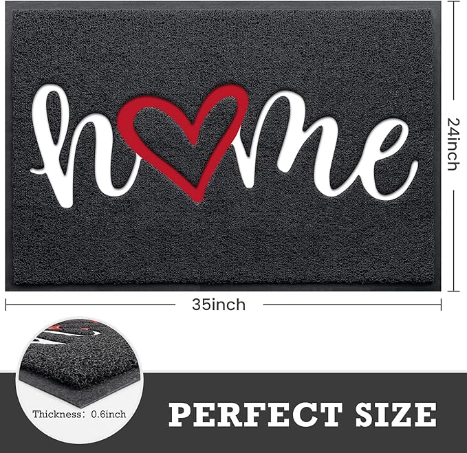 Black Door Mat Welcome Mats Home Non-Slip Doormat for Entryway Low-Profile Floor Mat for Yard, Garage, High Traffic Areas (36"x24", Black)