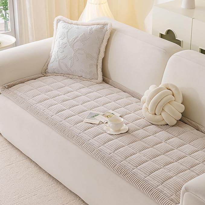 MYSKY HOME Couch Cover for Dogs Washable, Dog Sofa Couch Covers,Washable Non-Slip Couch Sofa Cover Protector Dog Mat for 2 Cushions and Sofas(Oatmeal,27.6" x 70.9")