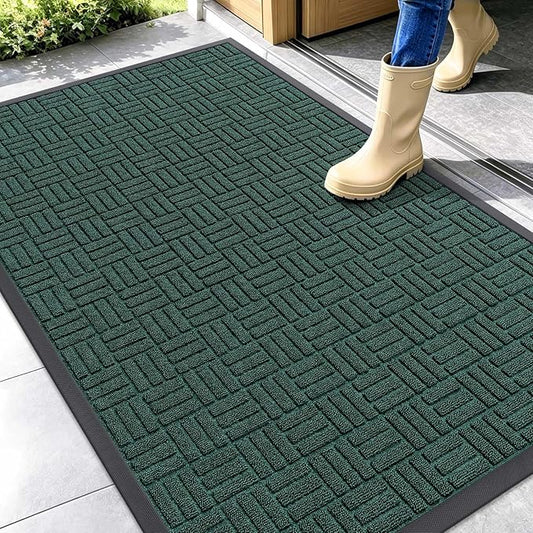 OLANLY Front Door Mat Outside Entrance 47x32, Absorbent, Heavy Duty Sturdy Natural Rubber Doormat Indoor Outdoor, Non-Slip, Stain and Fade Resistant, Low Profile Floor Mat for Entryway, Black Green