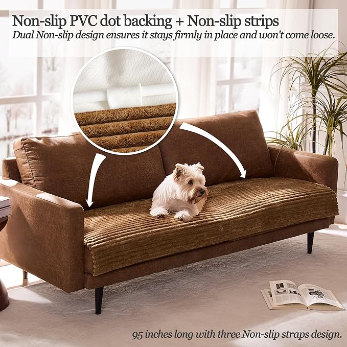 Meider Waterproof Dual Non-Slip Couch Cover for Dogs, Fuzzy Soft Pet Couch Covers for 2 Cushion Sofa loveseat, Pet Friendly Soft Dog Bed Covers Sofa Cover Washable (Coconut, 33" x 62" 1 Pack)