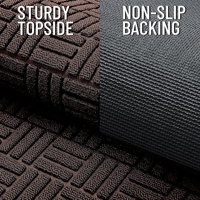 OLANLY Front Door Mat Outside Entrance 35x23, Absorbent, Heavy Duty Sturdy Natural Rubber Doormat Indoor Outdoor, Stain and Fade Resistant, Non-Slip Backing Low Profile Floor Mat for Entryway, Brown