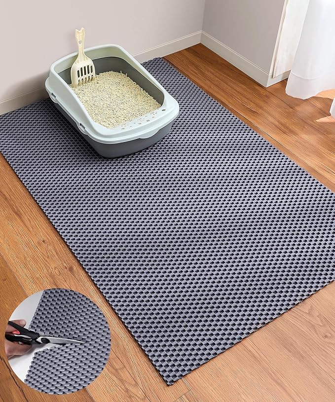 Cooyes Cat Litter Mat - Cut to Fit Any Place, 35"x23" Large Litter Trapping Mat for Litter Box, Easy to Clean, Waterproof & Non-Slip Kitty Pad, Scatter Control to Protect The Floor (Grey)