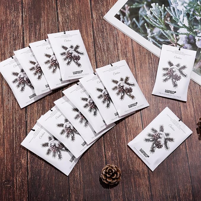 MYARO 12 Packs Cedarwood Scented Sachets for Drawer and Closet, Long-Lasting Closet Sachet Bags Drawer Deodorizers Fresh Scents, Home Fragrance for Lover