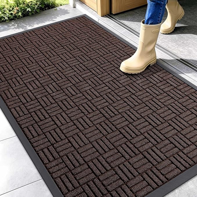 OLANLY Front Door Mat Outside Entrance 47x32, Absorbent, Heavy Duty Sturdy Natural Rubber Doormat Indoor Outdoor, Stain and Fade Resistant, Non-Slip Backing Low Profile Floor Mat for Entryway, Brown
