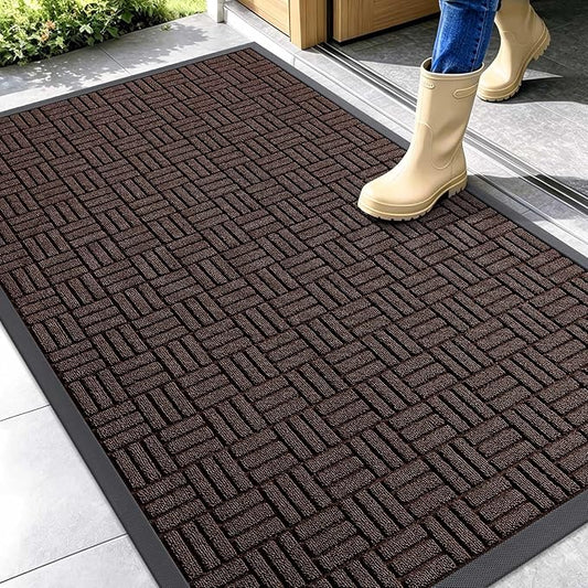 OLANLY Front Door Mat Outside Entrance 47x32, Absorbent, Heavy Duty Sturdy Natural Rubber Doormat Indoor Outdoor, Stain and Fade Resistant, Non-Slip Backing Low Profile Floor Mat for Entryway, Brown