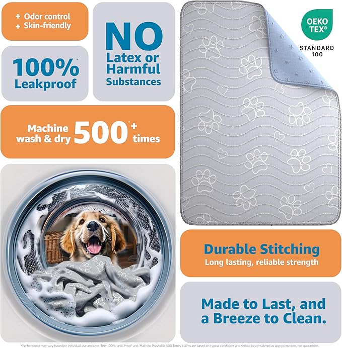 IMPROVIA® Reusable Puppy Pad – Waterproof, Extra-Absorbent, Washable Pee Pad for Dog Training, Whelping, & More – Protect Your Floors & Pet with Quick-Drying Potty Pad (Paws & Hearts, Medium 36"x41")