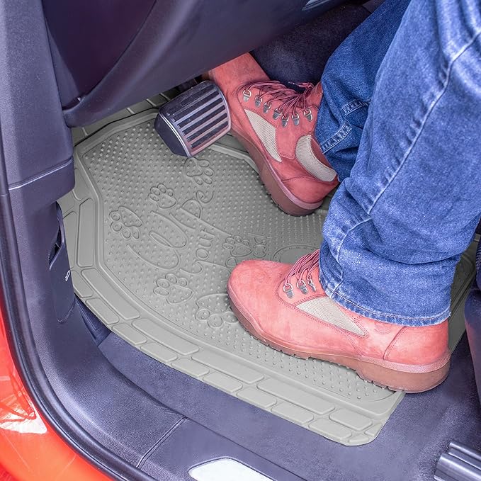 FH Group Car Floor Mats - Adorable Paw Print, Heavy-Duty Rubber Floor Mats for Cars, Universal Fit Full Set, Climaproof Floor Mats, Trimmable Floor Mats Fit Most Sedan, SUV, Truck Floor Mats Gray