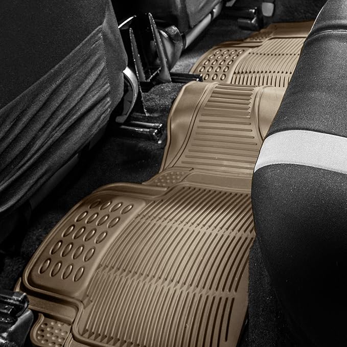 FH Group Car Floor Mats - Heavy-Duty Rubber for Cars, Universal Fit Rear Set, Trimmable, ClimaProof Floor Mats For Most Sedan, SUV, Truck, Beige