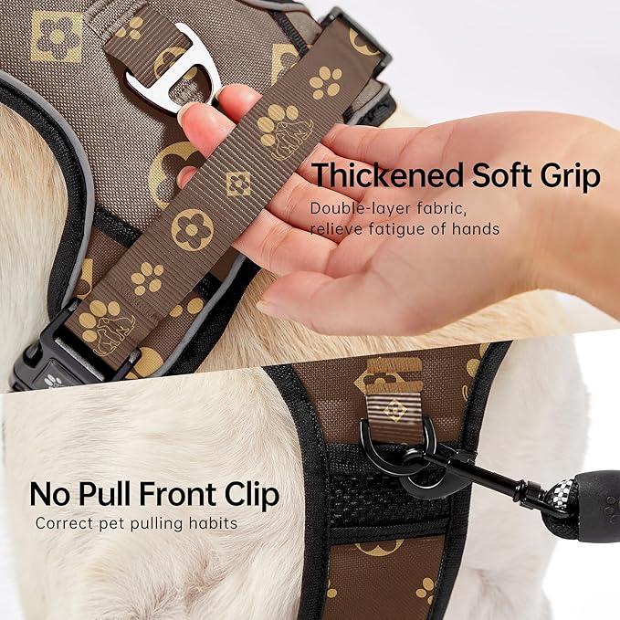 NESTROAD No Pull Dog Harness,Adjustable Oxford Dog Vest Harness with Leash,Reflective No-Choke Pet Harness with Easy Control Soft Handle for Large Dogs(X-Large,Dark Brown)