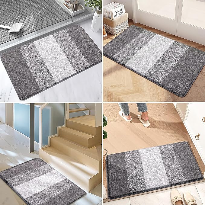 Kitinjoy Indoor Outdoor Door Mat, 59x24 Non-Slip Absorbent Dirt Trapper, Low-Profile Washable Inside Entrance Front Floor Mat, Sturdy Soft Entry Doormats for Entryway, Light Grey