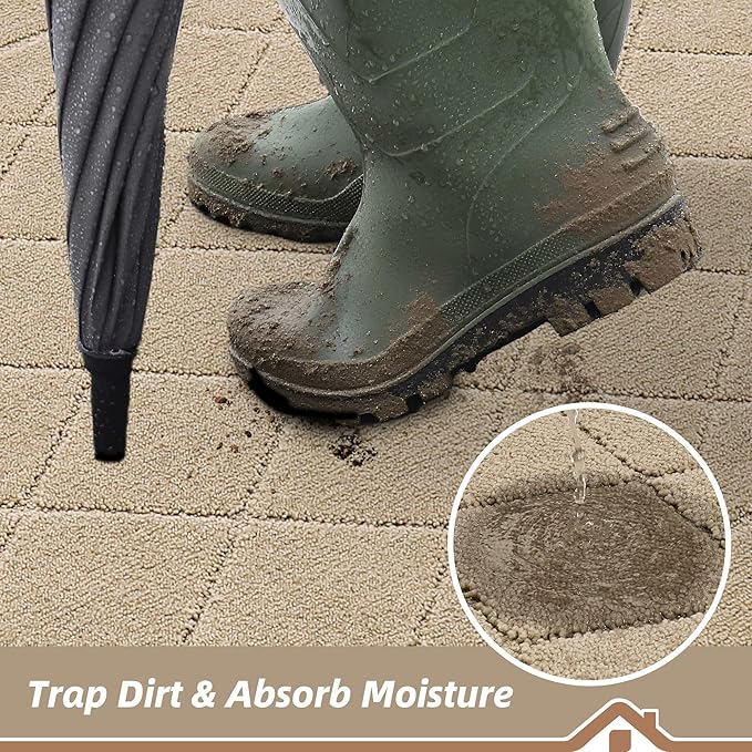 BEQHAUSE Dirt Trapper Door Mat 24" x 36", Doormat Non-Slip Entryway Rugs Washable, Dog Door Mat Stain Resistant and Absorbent Welcome Floor Mat for Front Back Door, Mud Wet Shoes & Paws, Warm Beige