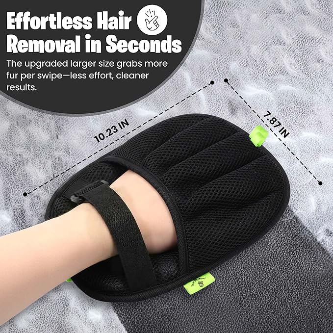 UPGRADED Thicker Electrostatic Pet Hair Remover Glove for Dogs & Cats – Five-Finger Fur Removal Tool with Secure Velcro Strap for Couch Sofa, Clothing & Pet Beds, Includes 2 Laundry Hair Remover Balls