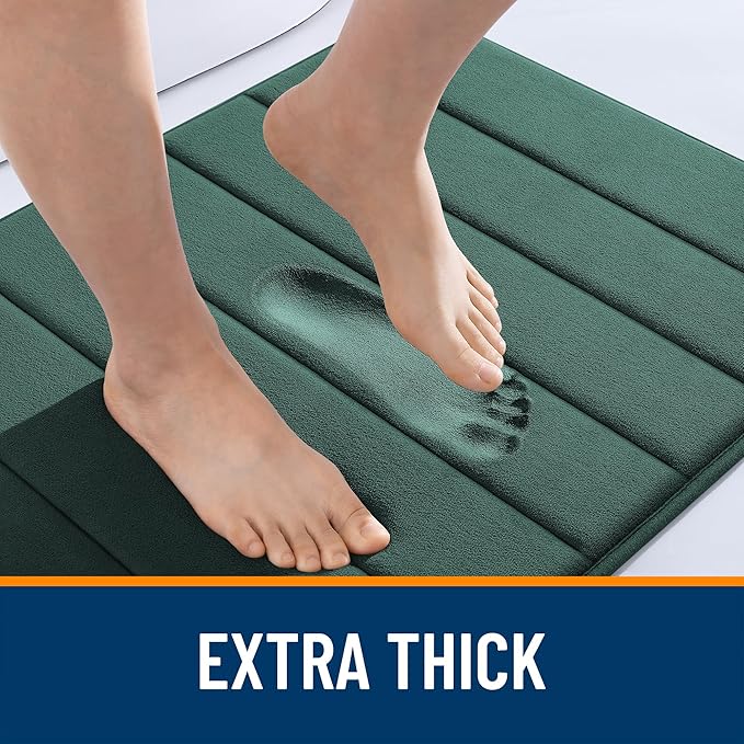 OLANLY Memory Foam Bath Mat 44x32, Super Soft Absorbent Bathroom Rugs, Quick Dry, Machine Washable Shower Floor Rugs, Bathmat Carpet, Bathroom Home Decor Accessories, Blackish Green
