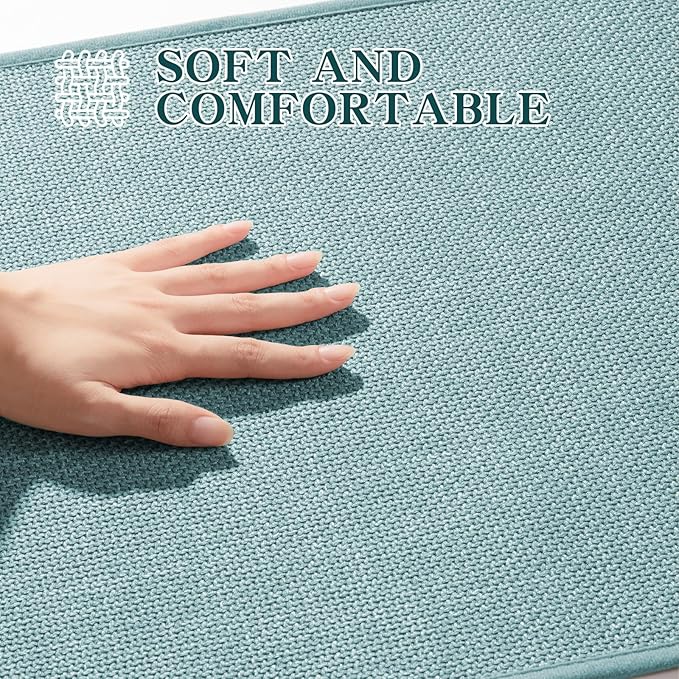 chakme Bathroom Rugs Mat 32x17, Ultra Thin Non Slip Bath Mat Quick Dry Absorbent Bath Mat for Bathroom Floor, (Light Blue, 32"x17")