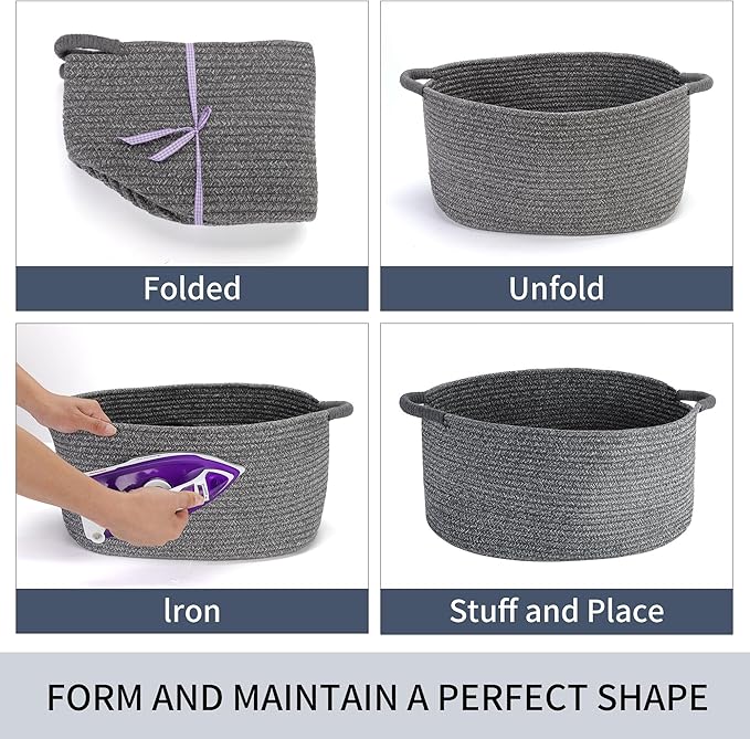 Medium Rope Basket with Handles, Medium Bohe Storage Basket, 17 "L x 12.5" W x 8.5 "H, Home Decor Organizer for Towels,toys, Books & Magazines