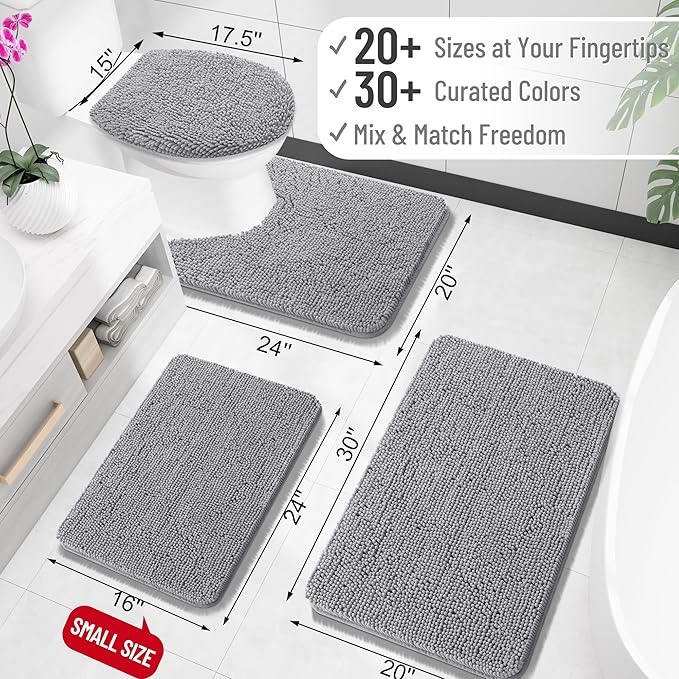 OLANLY Toilet Rugs U-Shaped 20x20, Extra Soft Absorbent Chenille Contour Bathroom Rugs for Toilet, Dry Quickly, Machine Washable, Non-Slip Bath Mat, Grey