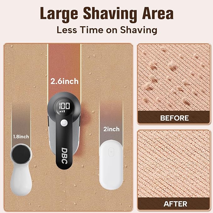 DBC Rechargeable Fabric Shaver,3-Speed Lint Remover for Clothes LED Display, 15000r/Min Powerful Motor, Large Shaving Head Lint Shaver for Clothes, 6-Leaf Blades, Lint Ball, Furniture, Fuzz
