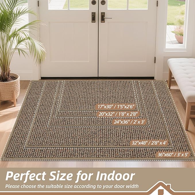 BEQHAUSE Dirt Trapper Door Mat 17" x 30", Non-Slip Doormats (Rolled-Up NO Creases) Washable Entryway Rugs, Dirt Resist and Absorbent Welcome Mat, Low Profile Floor Mats for Front Back Door, Beige