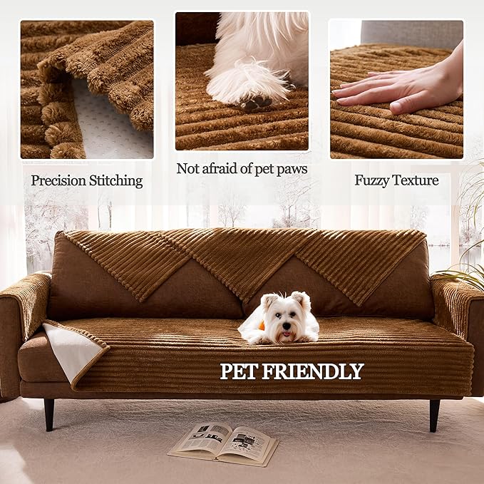 Meider Waterproof Dual Non-Slip Couch Cover for Dogs, Fuzzy Soft Pet Couch Covers for 2 Cushion Sofa loveseat, Pet Friendly Soft Dog Bed Covers Sofa Cover Washable (Coconut, 33" x 62" 1 Pack)