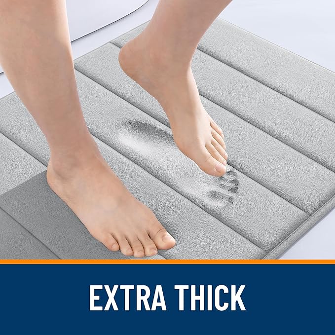 OLANLY Memory Foam Bath Mat 36x24, Super Soft Absorbent Bathroom Rugs, Quick Dry, Machine Washable Shower Floor Rugs, Bathmat Carpet, Bathroom Home Decor Accessories, Light Gray