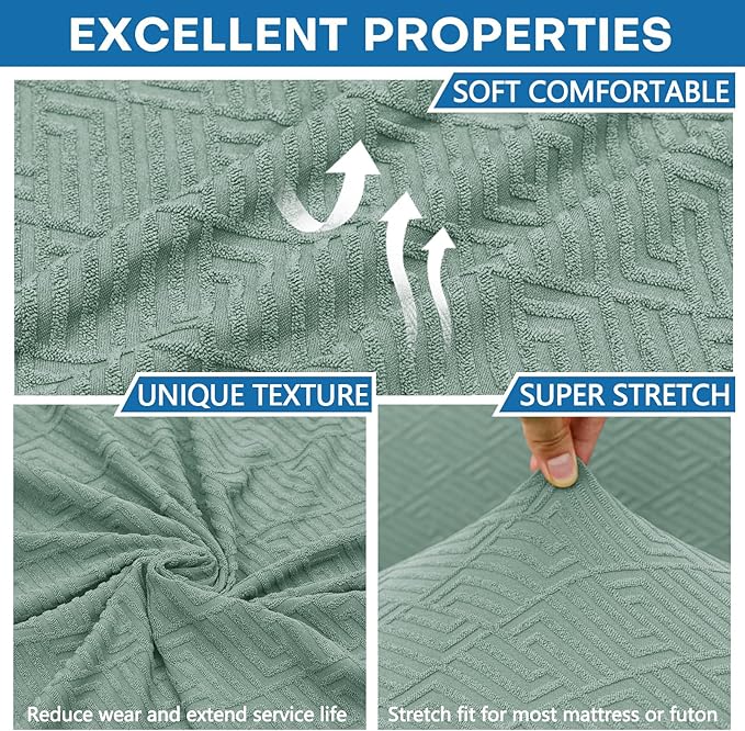 ZNSAYOTX Stretch Fit Futon Cover (67"-82") Armless Futon Sofa Bed Slipcover with Elastic Band, Universal Foldable Sofa Mattress Protector Full Queen Size, Washable Comfort Jacquard (Pea Green)
