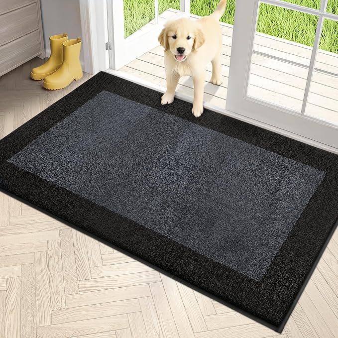 PURRUGS Dirt Trapping Door Mat 34" x 60", Non-Slip Machine Washable Entry Rug, Entrance Mat, Indoor Front Door Mat, Super Absorbent Entryway Rug for Muddy Shoes & Paws, Bluish Grey & Charcoal