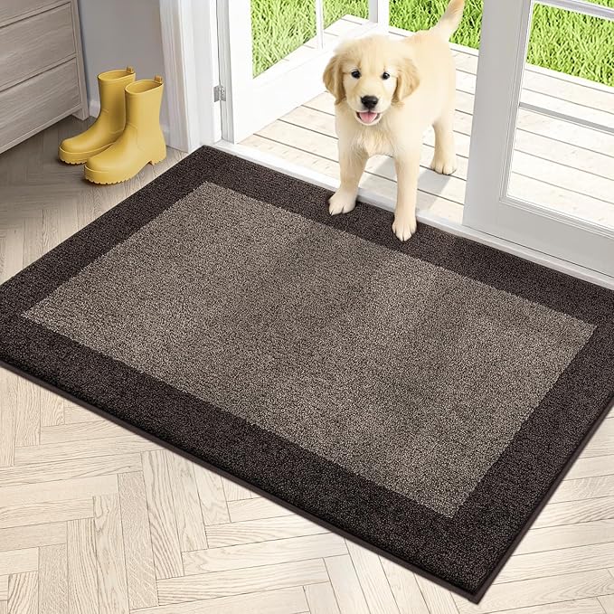 PURRUGS Dirt Trapping Door Mat 32" x 48", Non-Slip Machine Washable Entry Rug, Entrance Mat, Indoor Front Door Mat, Super Absorbent Entryway Rug for Muddy Shoes & Paws, Grayish Brown & Coffee