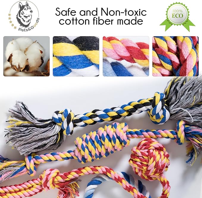 Pets&Goods Dog Rope Chew Toys – 5-Pack Durable Cotton Tug Toys for Puppies & Small/Medium Dogs – Dental Cleaning, Teething Relief, Washable & Safe Play