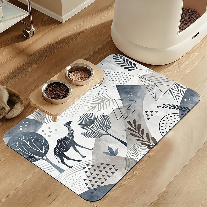 Watercolor Desert Camel Pet Feeding Mat for Floors–Absorbent Quick Dry Dog Cat Bowl Mat for Food and Water, Non Slip Waterproof Base, Mess-Free Feeding Accessories 16"x24"