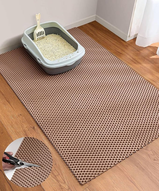 Cooyes Cat Litter Mat - Cut to Fit Any Place, 35"x23" Large Litter Trapping Mat for Litter Box, Easy to Clean, Waterproof & Non-Slip Kitty Pad, Scatter Control to Protect The Floor (Khaki)