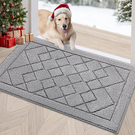 REFETONE Indoor Doormat, Front Back Door Mat 24"x36" Rubber Backing Non Slip Mats, Absorbent Washable Entrance Doormat for Entryway, Resist Dirt Low-Profile Inside Floor Mat for Muddy Shoes Light Grey