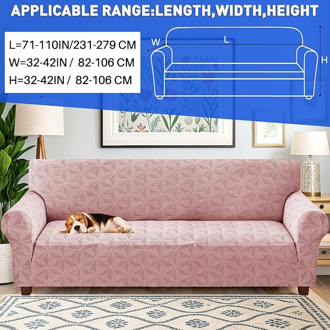 YEMYHOM 1 Piece Stretch Oversized Couch Covers for 4 Seat, Jacquard Extra Large Sofa Cover with Non-Slip Elastic Bottom, Thickened Slipcover Furniture Protector for Dogs Pets (X-Large, Pink）