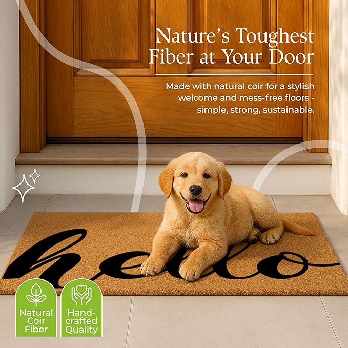 COCONIQ Coir Door Mats 17" X 30", Non-Slip Sturdy, PVC Backed Heavy Duty, Easy to Clean, Ideal for Door Entrance, Patio, Porch, Backyard, Garages, Drop-in to say a Hello!
