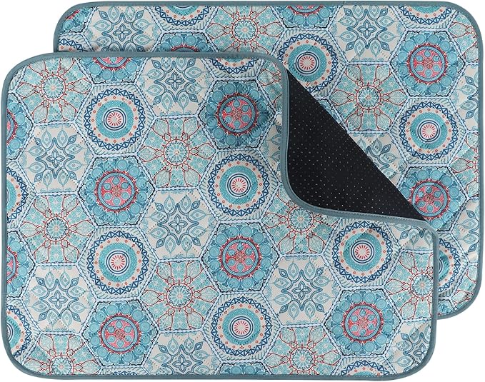 IEUUMLER Washable Pee Pads for Dogs, 2 Pack Non-Slip & Waterproof Pack Whelping Pad, Reusable Washable Puppy Potty Training Pad with Fast Absorbent for Playpen EU007 (Green Medallion, 36"X24"-2pcs)