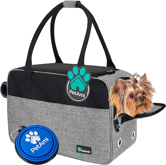 PetAmi Dog Purse Carrier for Small Dogs, Airline Approved Soft Sided Pet Carrier with Pockets, Ventilated Dog Carrying Bag for Puppy Cat, Dog Travel Supplies Bag, Sherpa Bed, Max 12 lbs, Gray