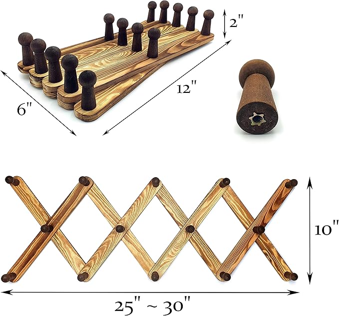 Expandable Wooden Coat Rack Hanger - Accordion Wall Hanger with Expanding Wall Pegs | Hand Made Vintage Wooden Hat Rack for Wall | Hang Coat, Jacket, Hat | Wall Rack – 14 Hook, Torched Wood