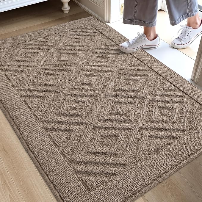 DEXI Front Door Mat for Entryway, 32x48 Washable Entry Rugs with Non Slip Backing, Low Profile Absorbent Welcome Floor Doormat for Inside Home, Entrance, Beige