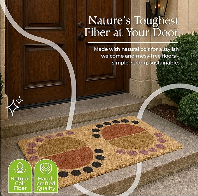 COCONIQ Coir Door Mats 17" X 30", Non-Slip Sturdy, PVC Backed Heavy Duty, Easy to Clean, Ideal for Door Entrance, Patio, Porch, Backyard, Garages, The Geo Circles
