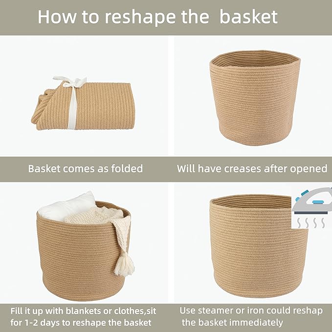 XUANGUO Jute Rope Basket For Girls Boys Kids 16”X14” Baby Laundry Baskets Nursery Bin Round Woven Basket Organizer For Storage Toys Blankets Shoes Clothes