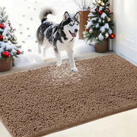 IM HOME Chenille Absorbent Outdoor Doormat 48" x 30", Washable Muddy Door Mats for Dog Non Slip Indoor Doormat Dog Mat for Muddy Paw Front Inside Doormats for Entryway Camel
