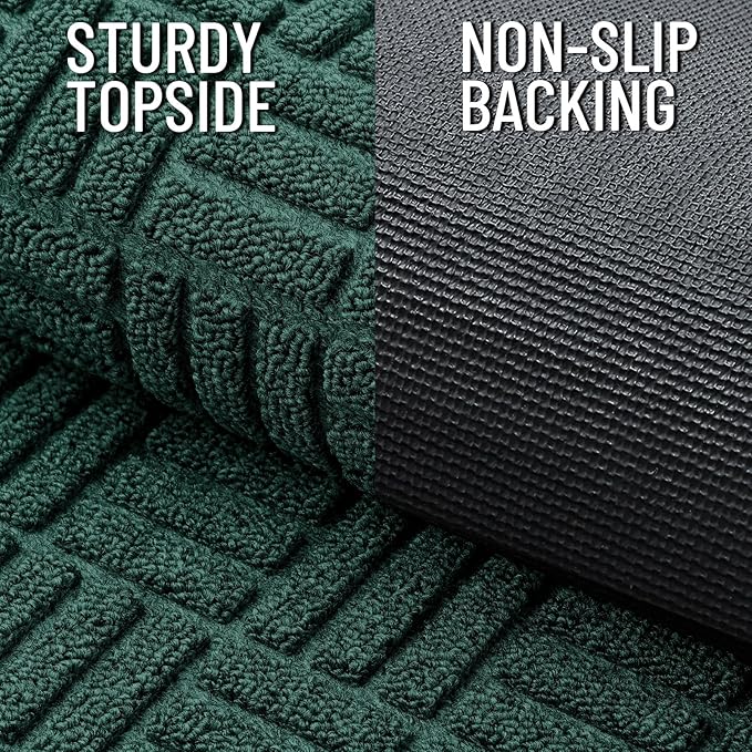 OLANLY Front Door Mat Outside Entrance 59x34, Absorbent, Heavy Duty Sturdy Natural Rubber Doormat Indoor Outdoor, Non-Slip, Stain and Fade Resistant, Low Profile Floor Mat for Entryway, Black Green