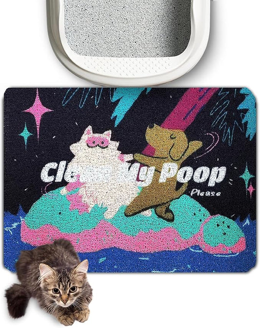 Lukamoo® Cute Cat Litter Mat (24’’x16’’), for Kitty Litter & Cat Litter Box, Independent Artist Designed (Island Waltz)