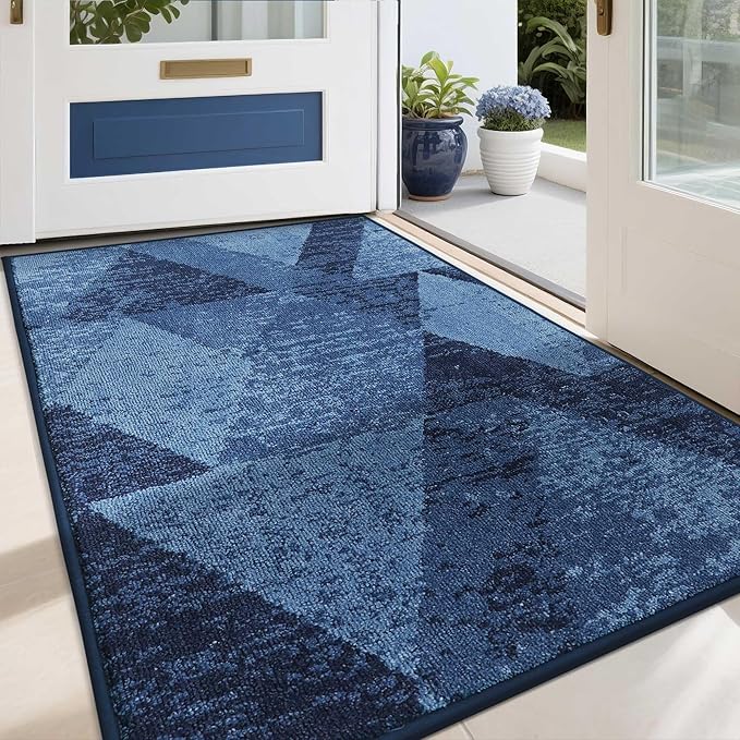 COSY HOMEER Entryway Rugs Doormat 36"x60", Non-Slip Absorbent Polyester, Washable Rugs for Front Door, Dirty Paws & High Traffic Areas, Blue