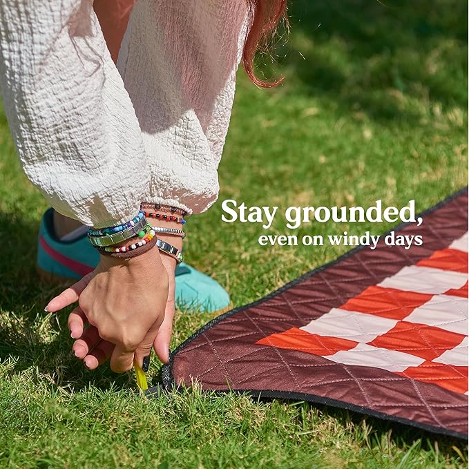 Cozy Club Waterproof Picnic Blanket Foldable Outdoor Mat with Pocket, Stakes & Shoulder Strap | Sandproof, Durable & Portable for Beach, Camping, Sporting Events & Travel