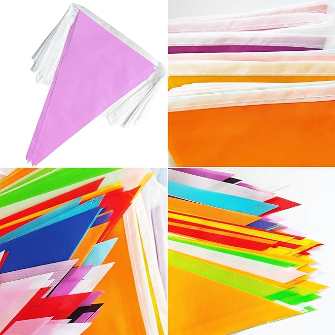 100 Feet Pink Pennant Banner Flags, 60 Pcs DIY Flag for Birthday, Party, Shops, Outdoor and Indoor Decorations, Festival Celebration (Pink)