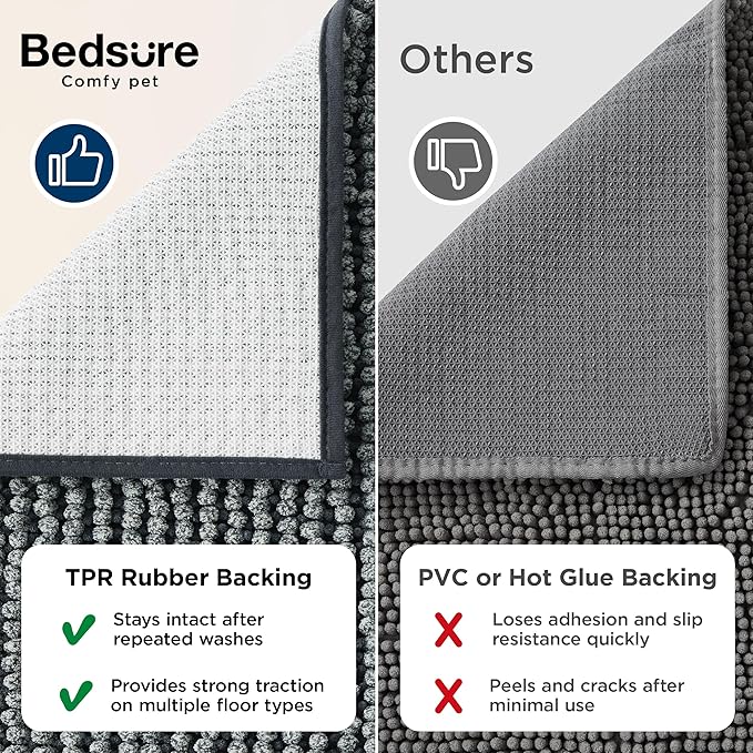 Bedsure Dog Door Mat for Muddy Paws, High-Low Absorbent Chenille Indoor Entrance Mud Dirt Trapper Soak-Stopper, Machine Washable Non-Slip Entryway Rug for Pets, 35"x24" Grey