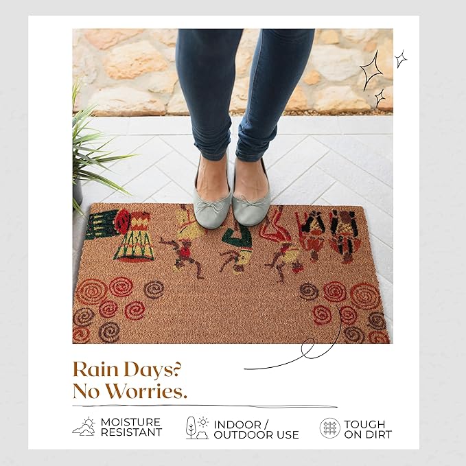 COCONIQ Coir Door Mats 17" X 30", Non-Slip Sturdy, PVC Backed Heavy Duty, Easy to Clean, Ideal for Door Entrance, Patio, Porch, Backyard, Garages, Joy of Music and Dance