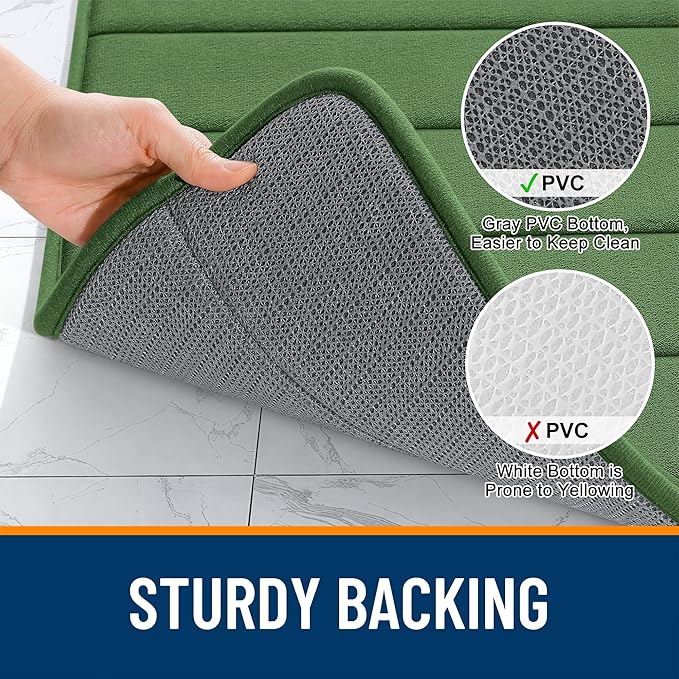 OLANLY Memory Foam Long Bathroom Rugs Runner 59x20, Super Soft Absorbent Bath Mat, Quick Dry, Machine Washable Shower Floor Rugs, Bathmat Carpet, Bathroom Home Decor Accessories, Olive Green