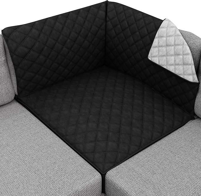 Sofa Shield Couch Sectional Covers for Dogs, Reversible Furniture Protector with Strap, Stain and Tear Resistant Cushion Cover, 30x30 inch Seat, Machine Washable Slipcover Pets, Cats, Black Gray