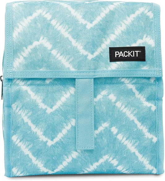 PackIt® Freezable Lunch Bag, Aqua Tie Dye, Built with EcoFreeze® Technology, Foldable, Reusable, Zip and Velcro Closure with Buckle Handle, Designed for Work Lunch and Fresh Lunch On the Go